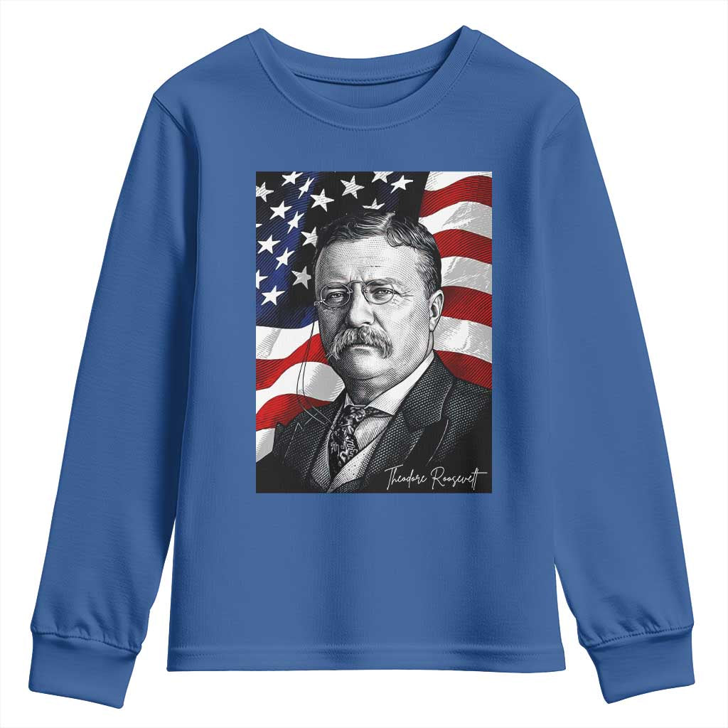 Theodore Roosevelt Patriotic American Flag President Youth Sweatshirt TS14 Royal Blue Print Your Wear