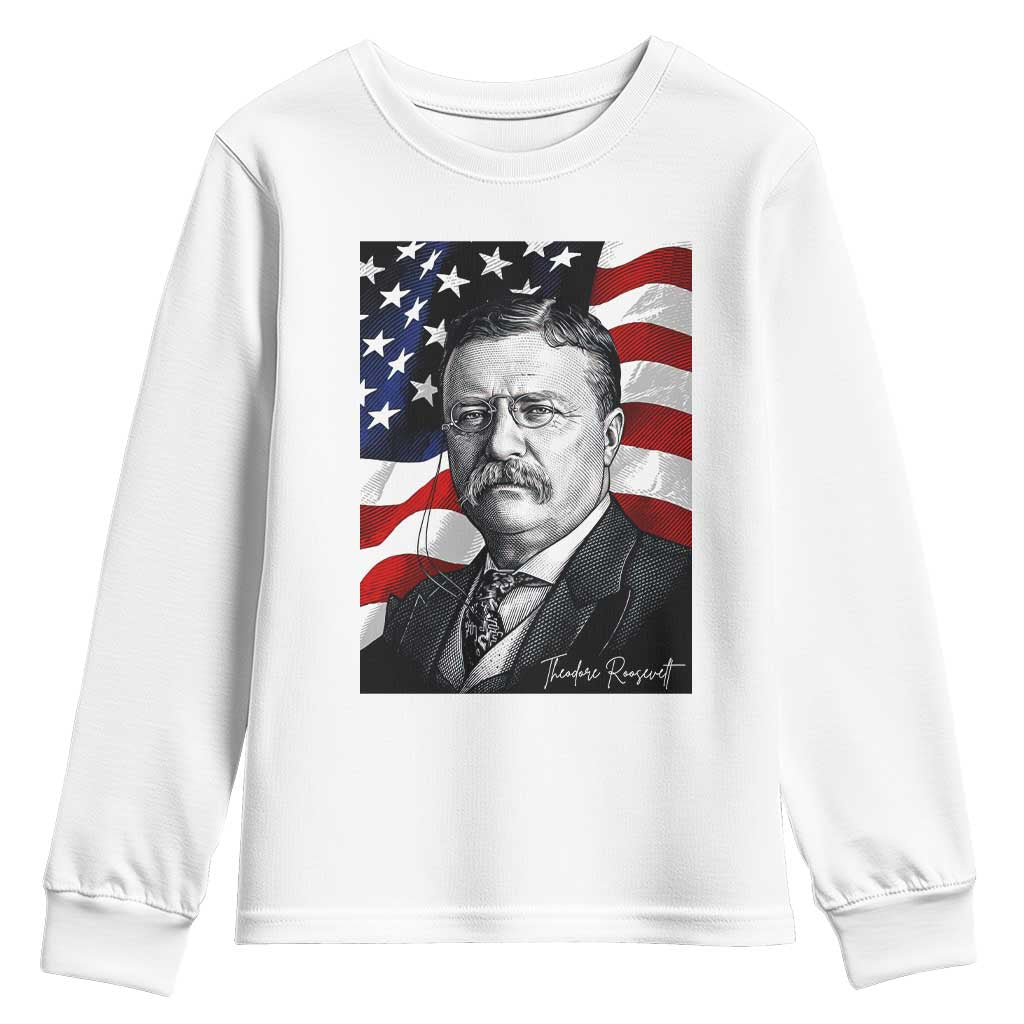 Theodore Roosevelt Patriotic American Flag President Youth Sweatshirt TS14 White Print Your Wear