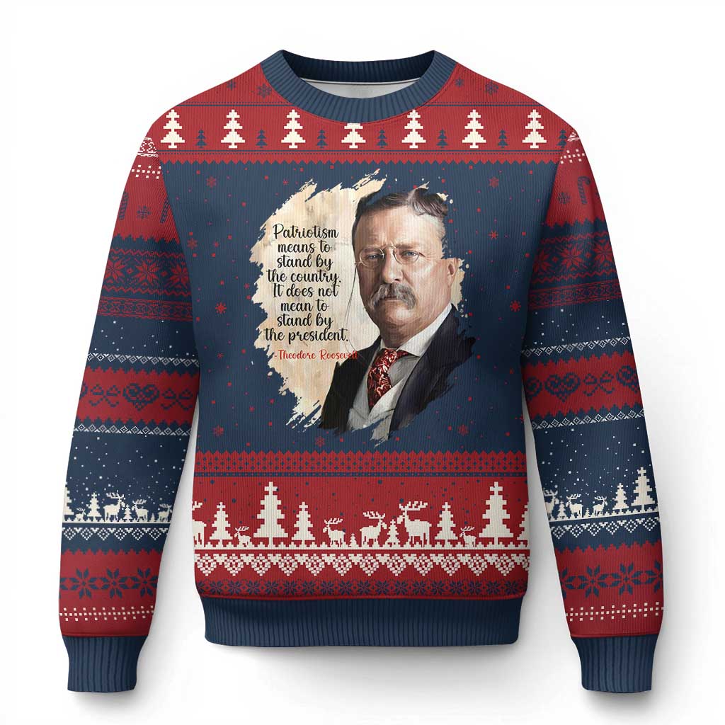 Theodore Roosevelt Quote Ugly Christmas Sweater American History Presidents Day TS14 Navy Red Print Your Wear