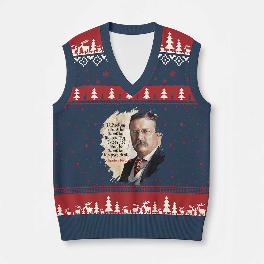 Theodore Roosevelt Quote V-Neck Knit Sweater Vest American History Presidents Day TS14 Navy Red Print Your Wear