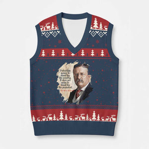 Theodore Roosevelt Quote V-Neck Knit Sweater Vest American History Presidents Day TS14 Navy Red Print Your Wear