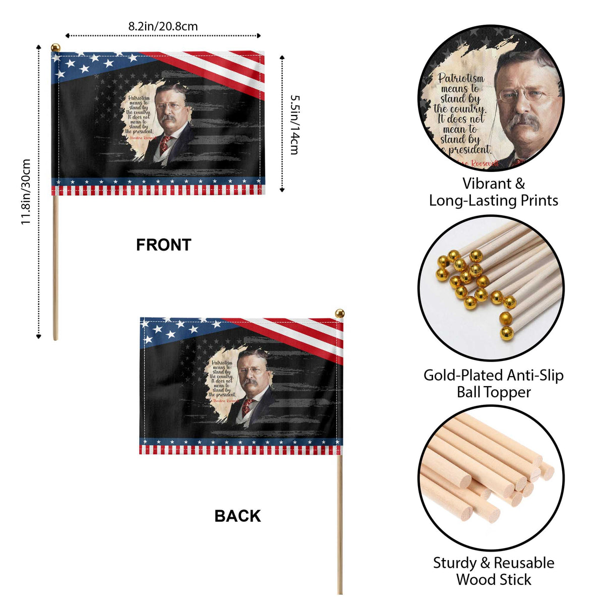Theodore Roosevelt Quote Patriotic Handheld Flag American History Presidents Day TS14 Print Your Wear