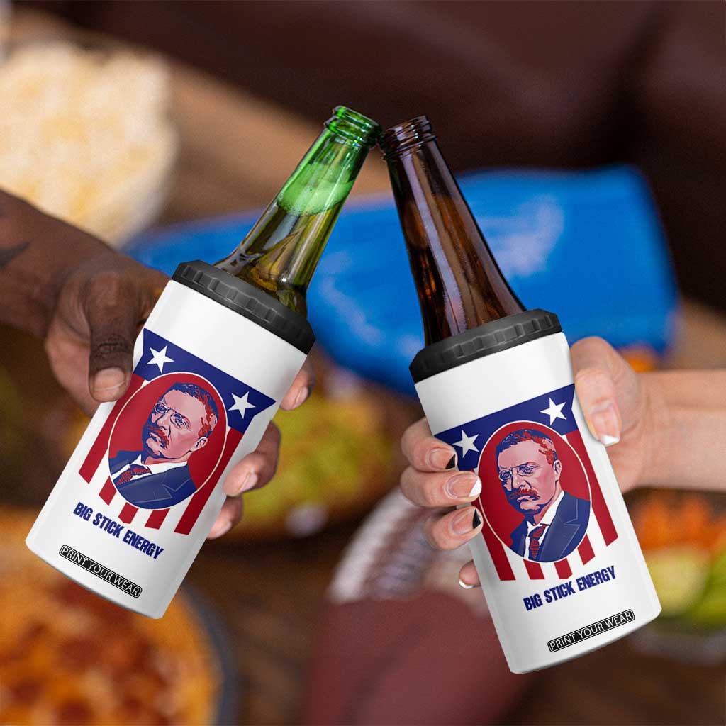 Theodore Roosevelt Patriotic American Flag 4 in 1 Can Cooler Tumbler Big Stick Energy President TS14 Print Your Wear