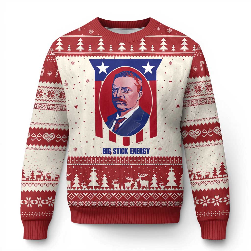 Theodore Roosevelt Patriotic American Flag Ugly Christmas Sweater Big Stick Energy President TS14 Beige Red Print Your Wear