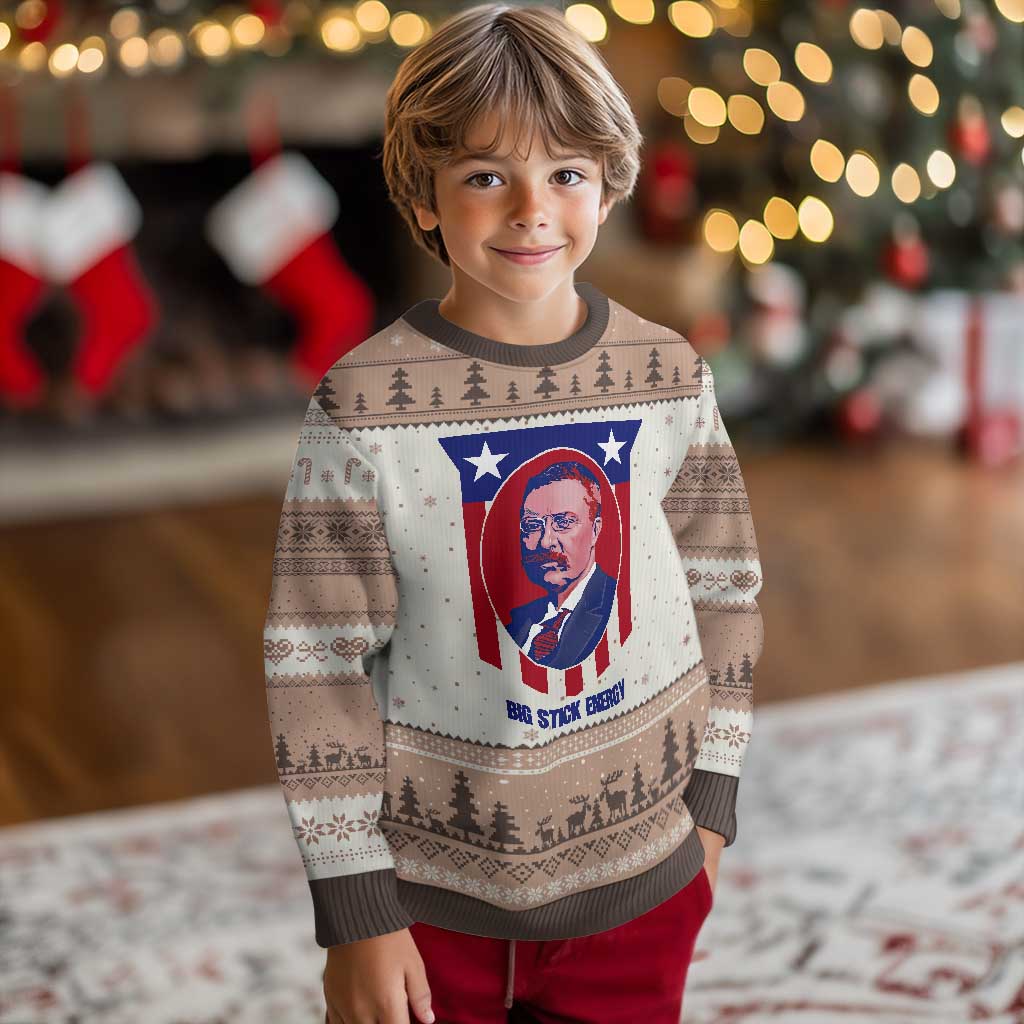 Theodore Roosevelt Patriotic American Flag Ugly Christmas Sweater Big Stick Energy President TS14 Mocha Mousse Print Your Wear