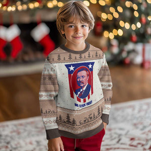 Theodore Roosevelt Patriotic American Flag Ugly Christmas Sweater Big Stick Energy President TS14 Mocha Mousse Print Your Wear