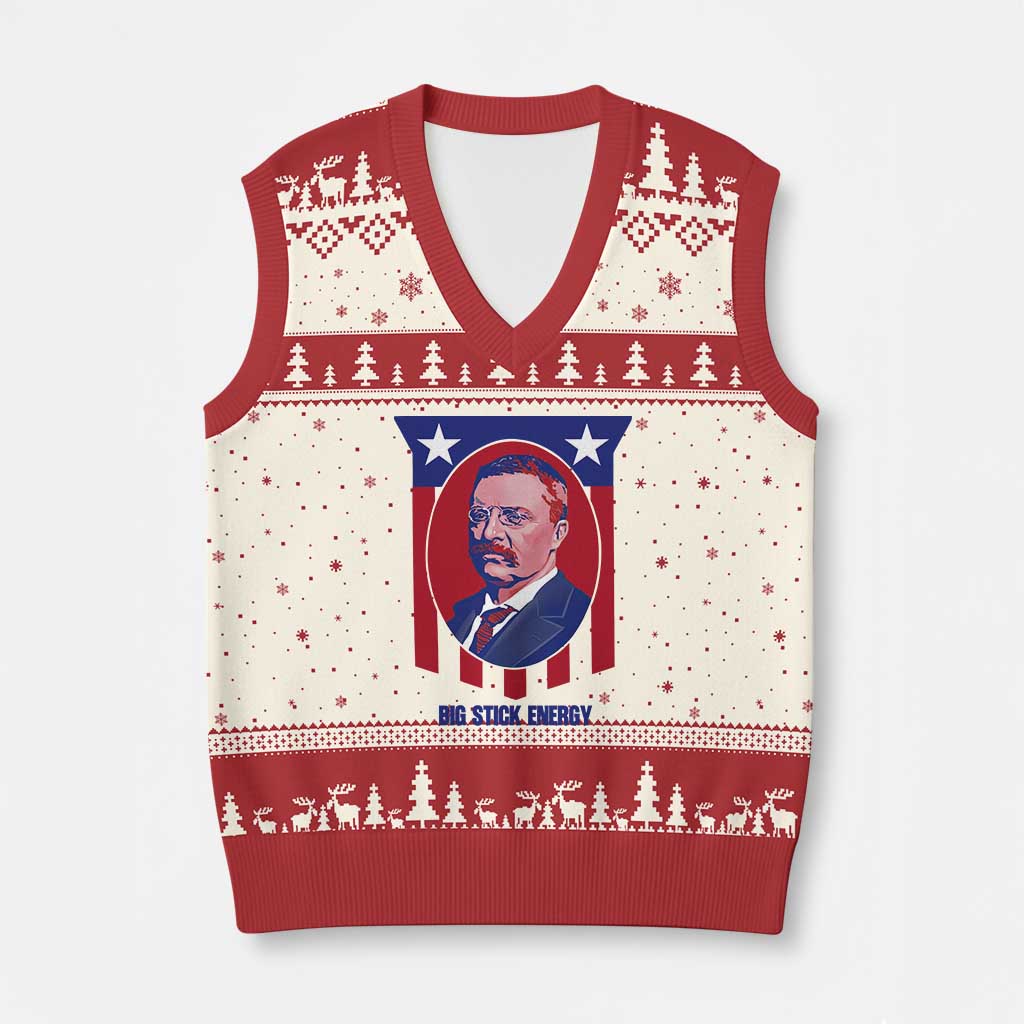 Theodore Roosevelt Patriotic American Flag V-Neck Knit Sweater Vest Big Stick Energy President TS14 Beige Red Print Your Wear