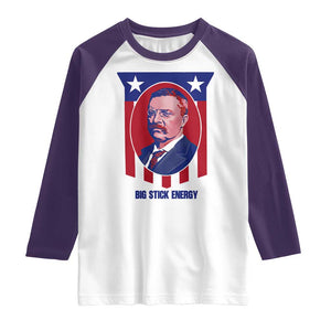 Theodore Roosevelt Patriotic American Flag Raglan Shirt Big Stick Energy President TS14 White Purple Print Your Wear