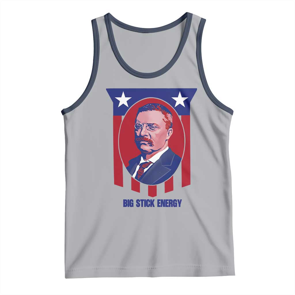 Theodore Roosevelt Patriotic American Flag Tank Top Big Stick Energy President TS14 Athletic Heather Navy Print Your Wear