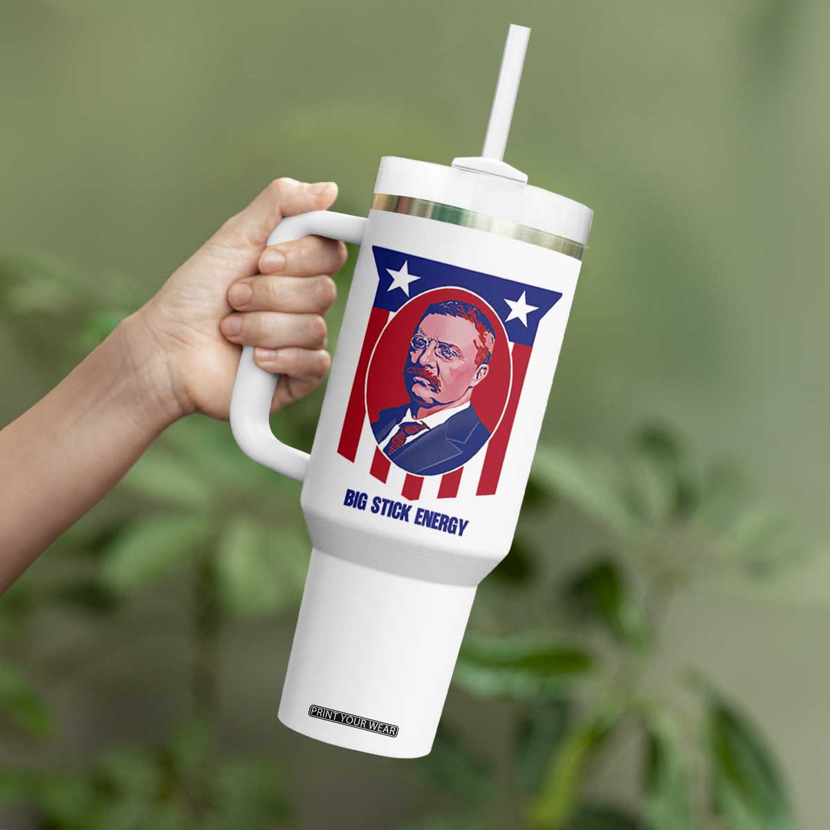 Theodore Roosevelt Patriotic American Flag Tumbler With Handle Big Stick Energy President TS14 Print Your Wear