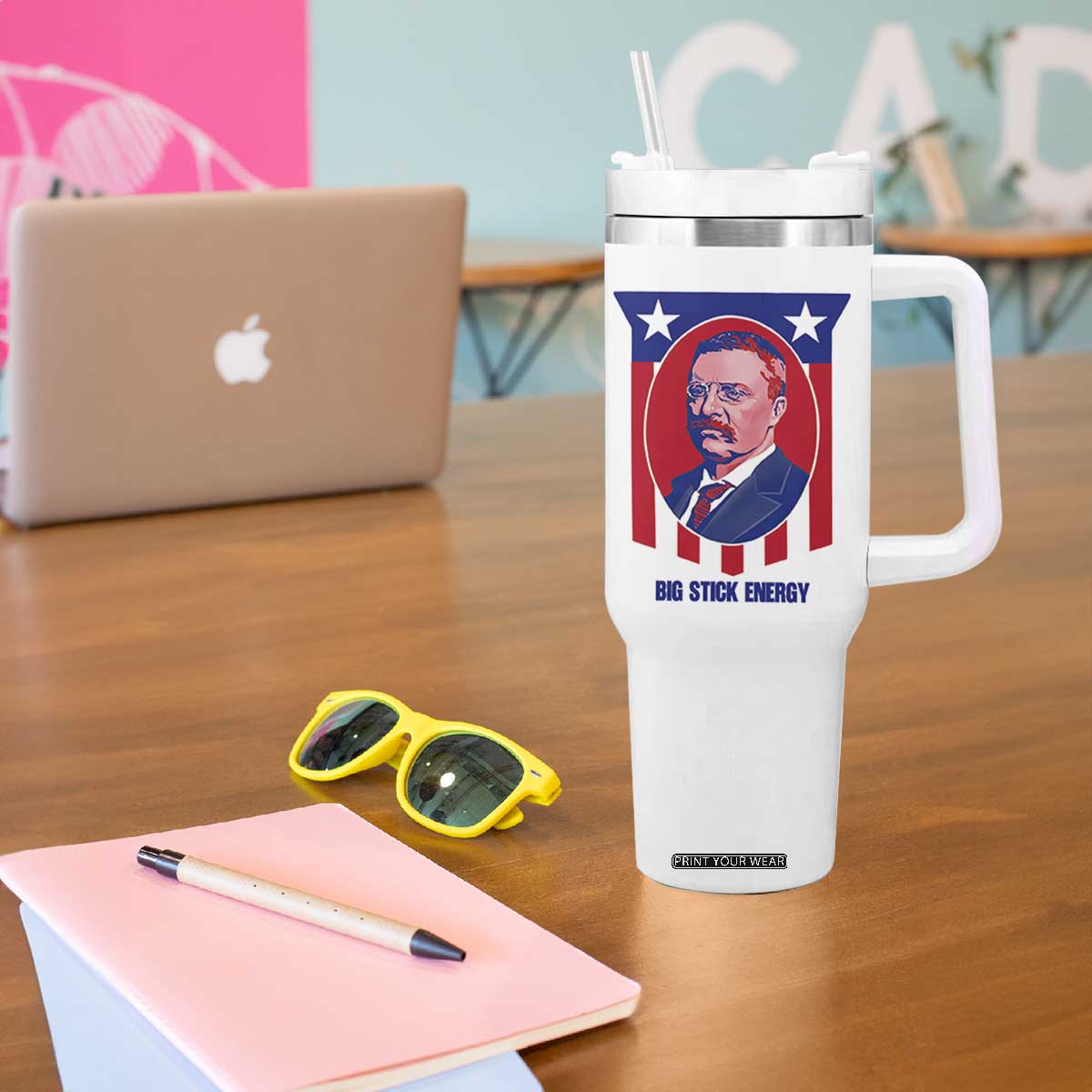 Theodore Roosevelt Patriotic American Flag Tumbler With Handle Big Stick Energy President TS14 Print Your Wear