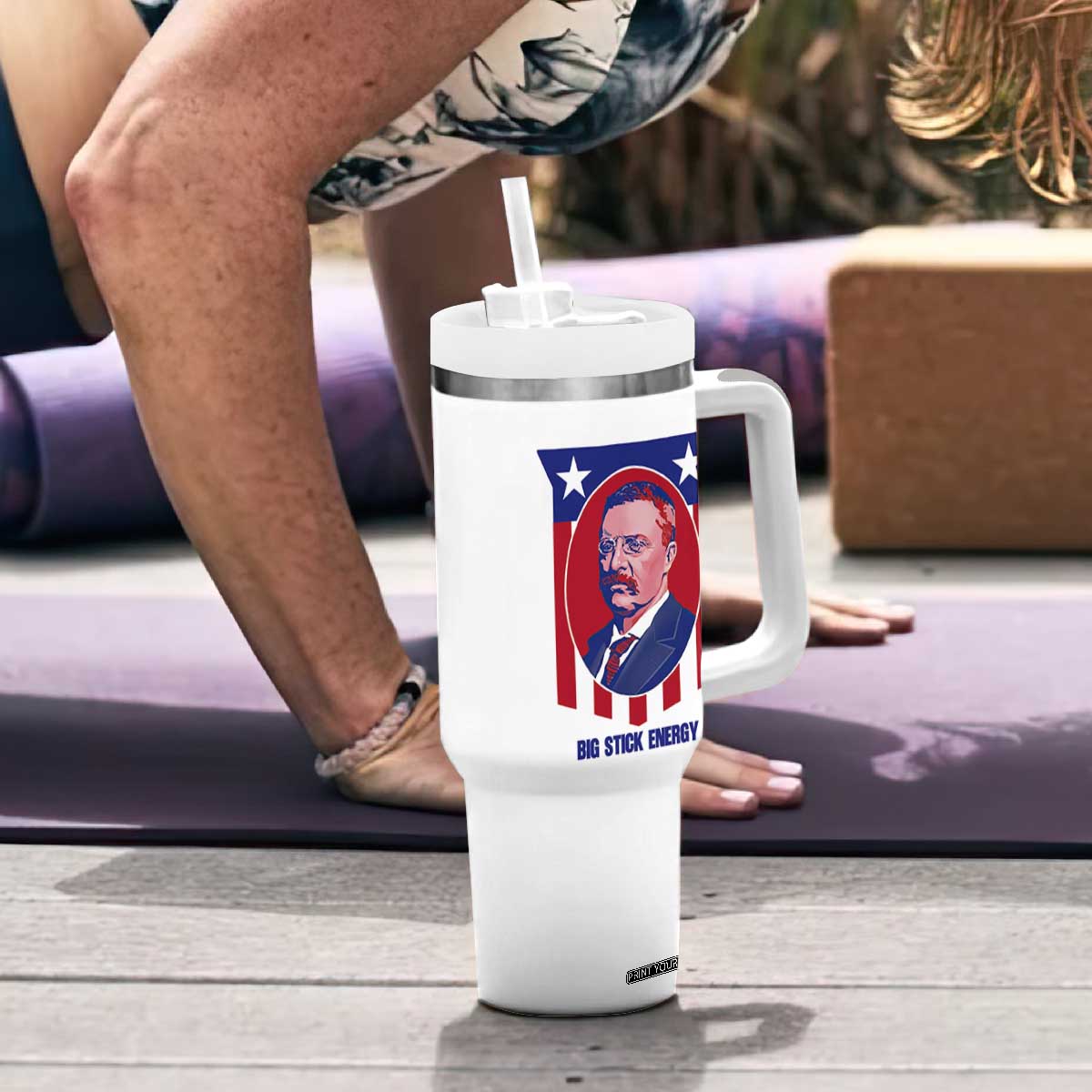 Theodore Roosevelt Patriotic American Flag Tumbler With Handle Big Stick Energy President TS14 Print Your Wear