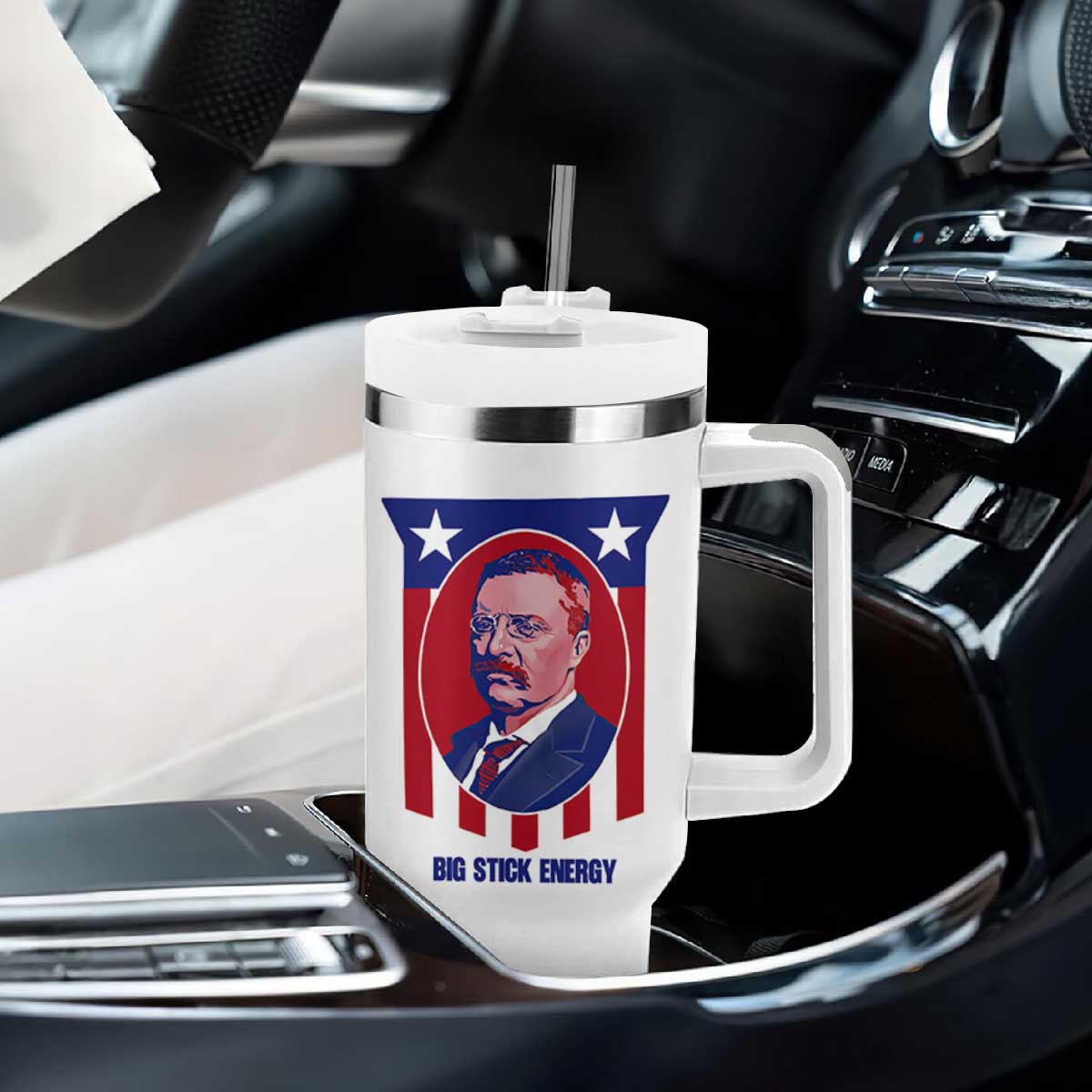 Theodore Roosevelt Patriotic American Flag Tumbler With Handle Big Stick Energy President TS14 Print Your Wear