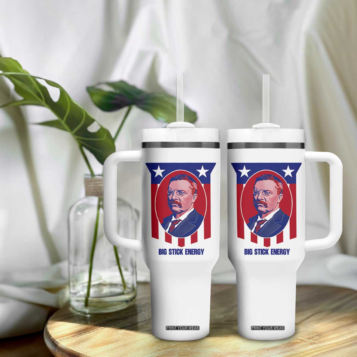 Theodore Roosevelt Patriotic American Flag Tumbler With Handle Big Stick Energy President TS14 Print Your Wear