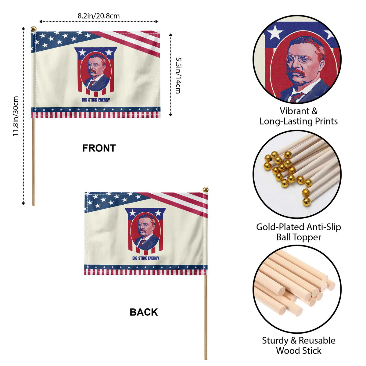 Theodore Roosevelt American Flag Patriotic Handheld Flag Big Stick Energy President TS14 Print Your Wear