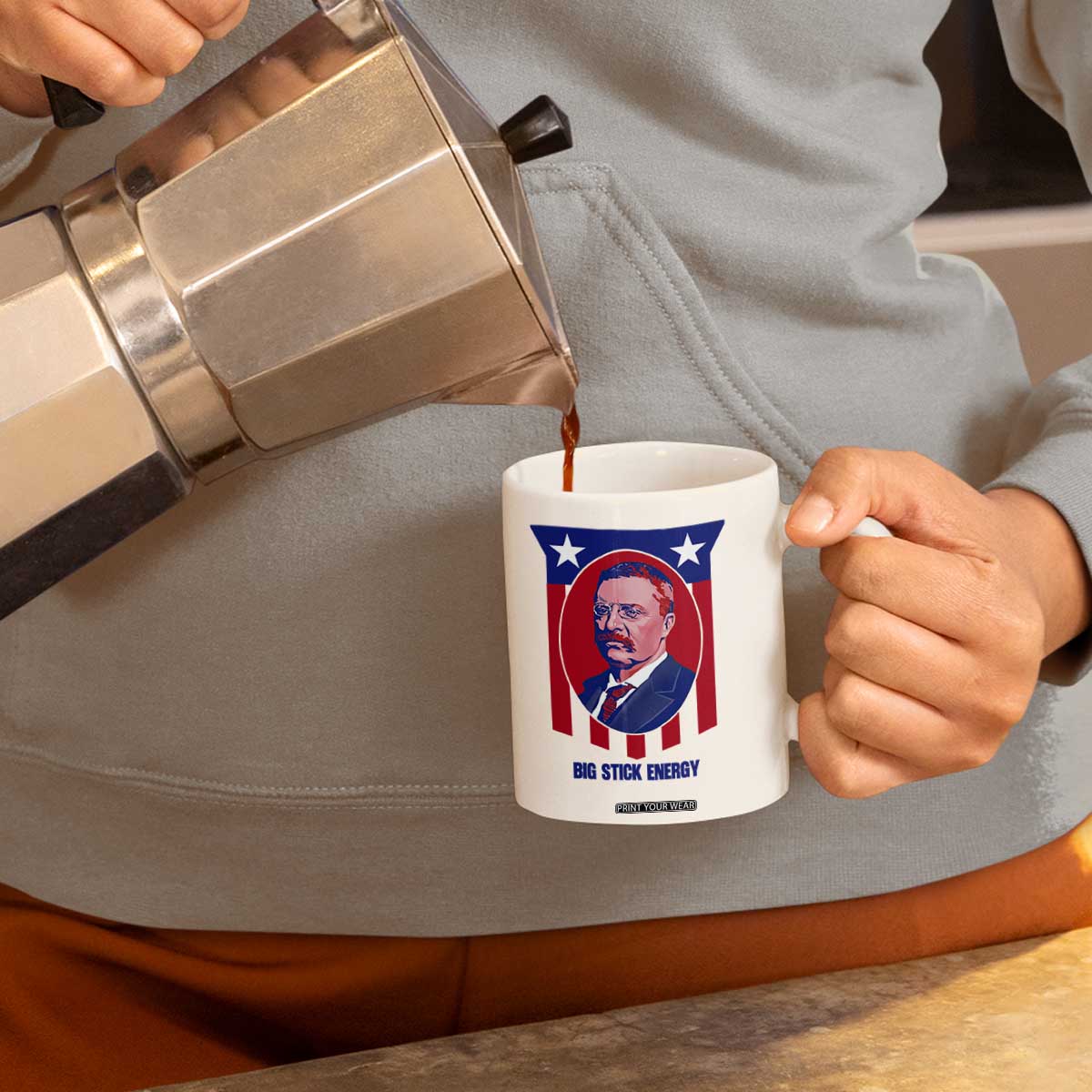 Theodore Roosevelt Patriotic American Flag Coffee Mug Big Stick Energy President TS14 Print Your Wear