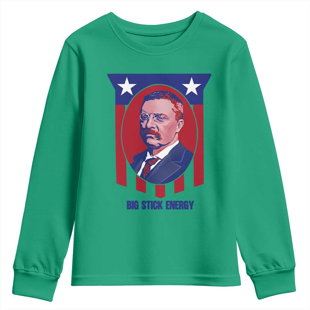Theodore Roosevelt Patriotic American Flag Youth Sweatshirt Big Stick Energy President TS14 Irish Green Print Your Wear