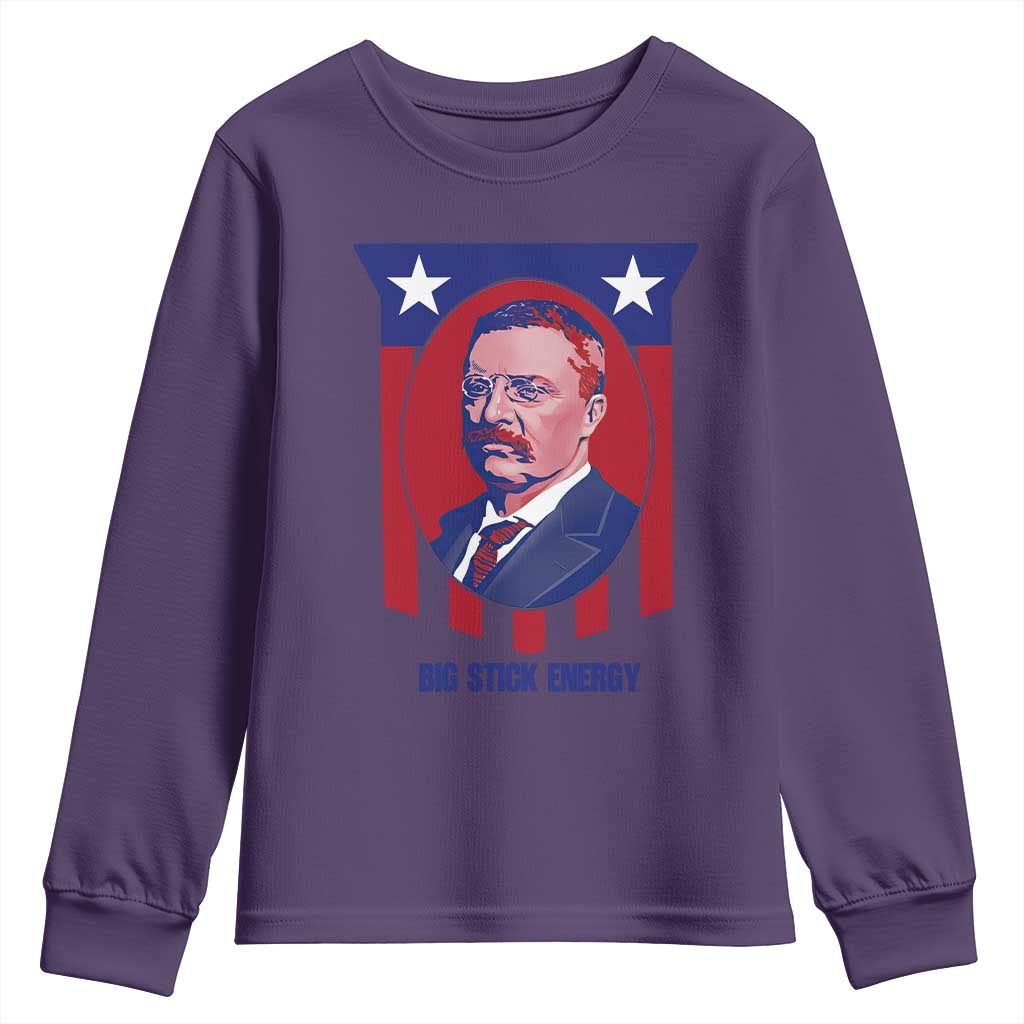 Theodore Roosevelt Patriotic American Flag Youth Sweatshirt Big Stick Energy President TS14 Purple Print Your Wear
