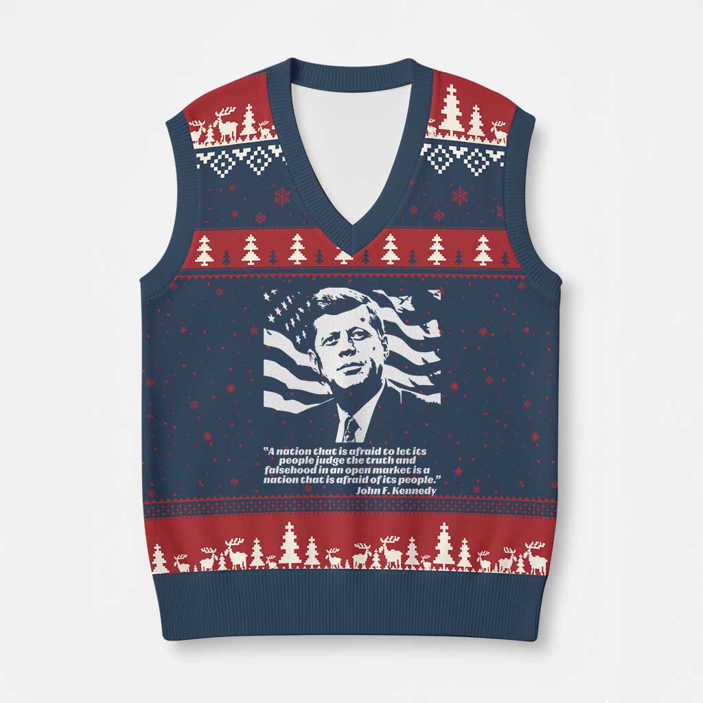 Theodore Roosevelt Quote V-Neck Knit Sweater Vest Patriotic American Flag Presidents Day TS14 Navy Red Print Your Wear