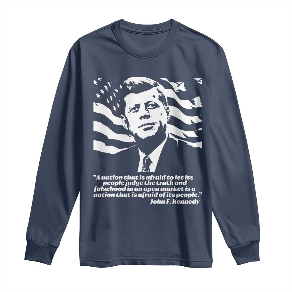 Theodore Roosevelt Quote Long Sleeve Shirt Patriotic American Flag Presidents Day TS14 Navy Print Your Wear