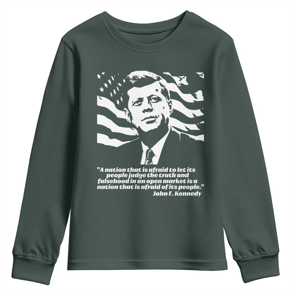 Theodore Roosevelt Quote Youth Sweatshirt Patriotic American Flag Presidents Day TS14 Dark Forest Green Print Your Wear