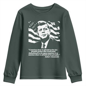 Theodore Roosevelt Quote Youth Sweatshirt Patriotic American Flag Presidents Day TS14 Dark Forest Green Print Your Wear