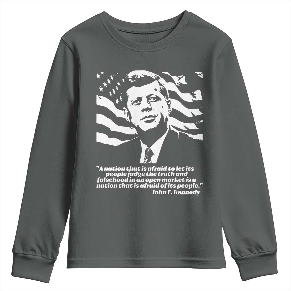 Theodore Roosevelt Quote Youth Sweatshirt Patriotic American Flag Presidents Day TS14 Dark Heather Print Your Wear