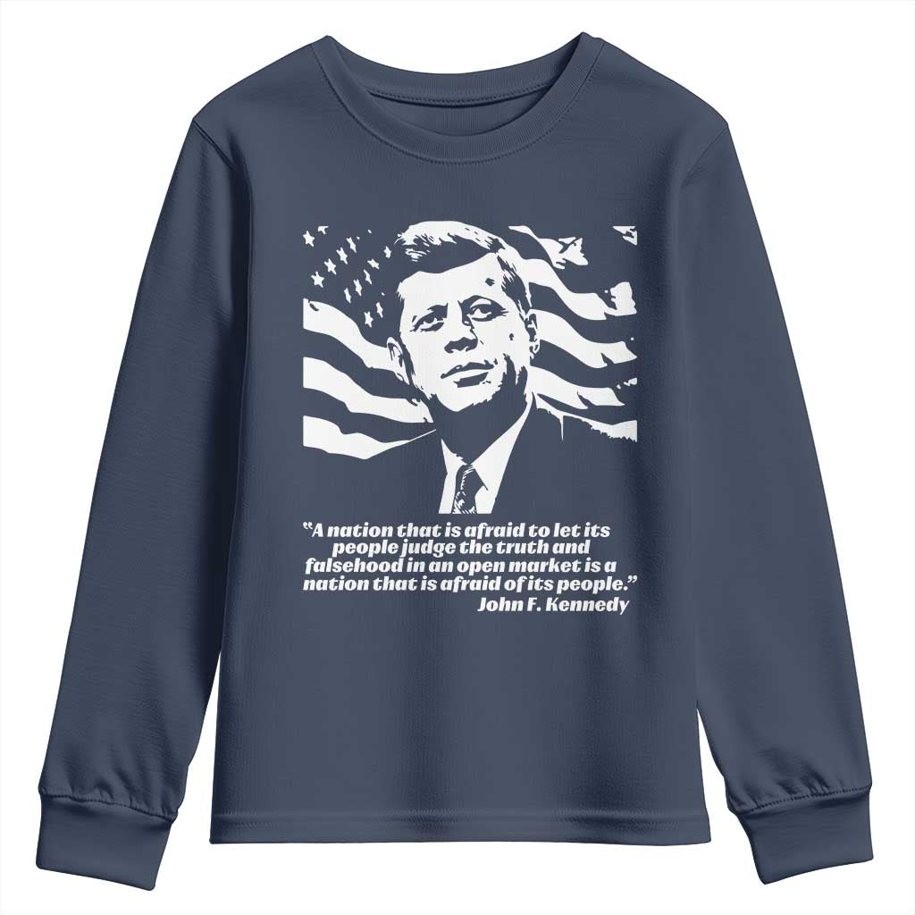 Theodore Roosevelt Quote Youth Sweatshirt Patriotic American Flag Presidents Day TS14 Navy Print Your Wear