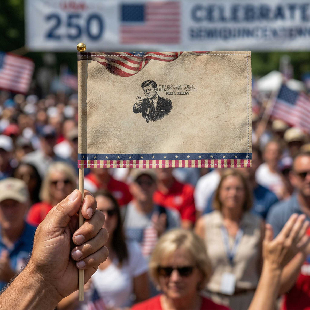 John F. Kennedy President Quote Patriotic Handheld Flag If Not Us Who If Not Now When TS14 Vintage 8.2