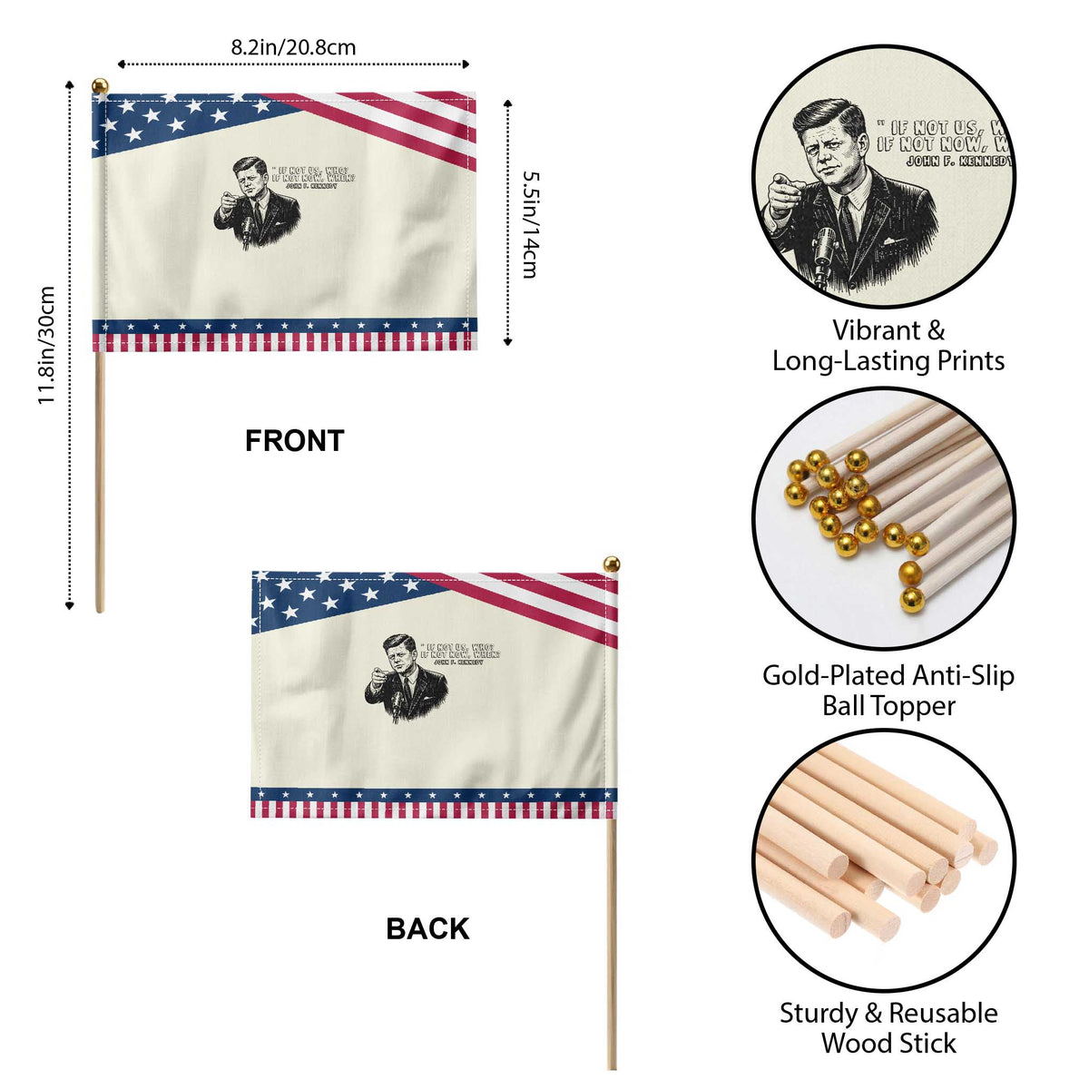 John F. Kennedy President Quote Patriotic Handheld Flag If Not Us Who If Not Now When TS14 Print Your Wear