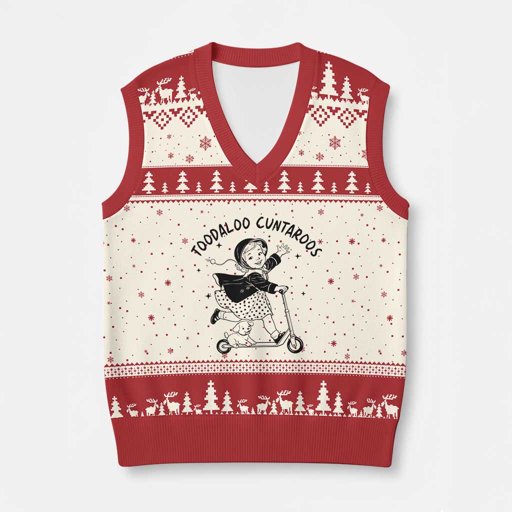 Toodaloo Cuntaroos V-Neck Knit Sweater Vest Funny Roller Girl Sarcastic TS14 Beige Red Print Your Wear