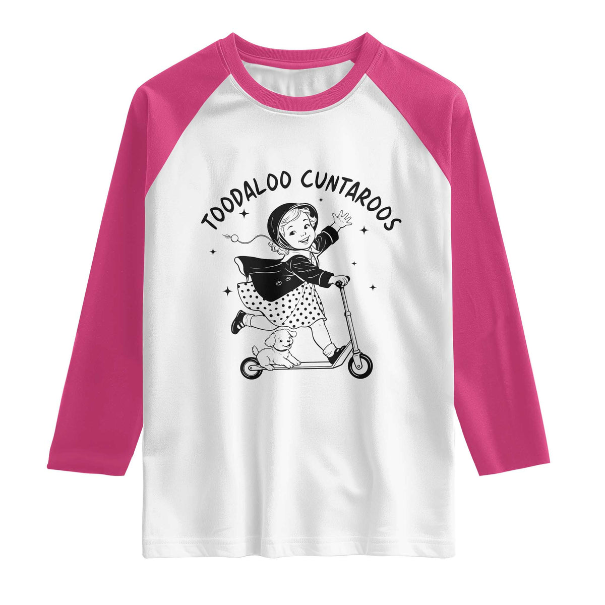 Toodaloo Cuntaroos Raglan Shirt Funny Roller Girl Sarcastic TS14 White Heliconia Print Your Wear