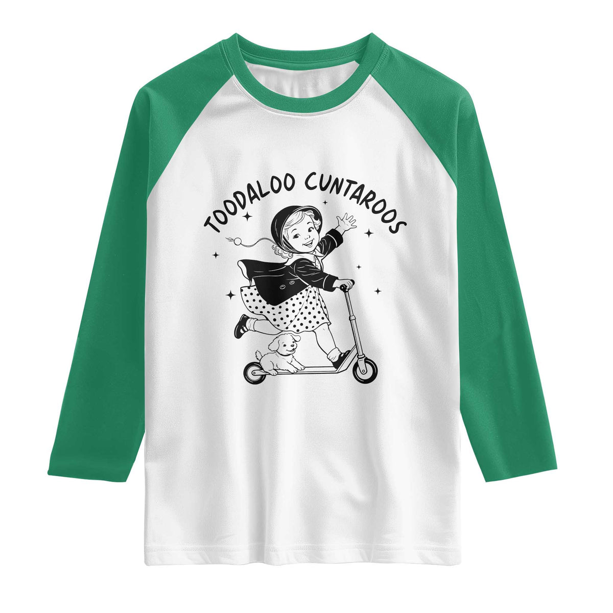 Toodaloo Cuntaroos Raglan Shirt Funny Roller Girl Sarcastic TS14 White Kelly Green Print Your Wear