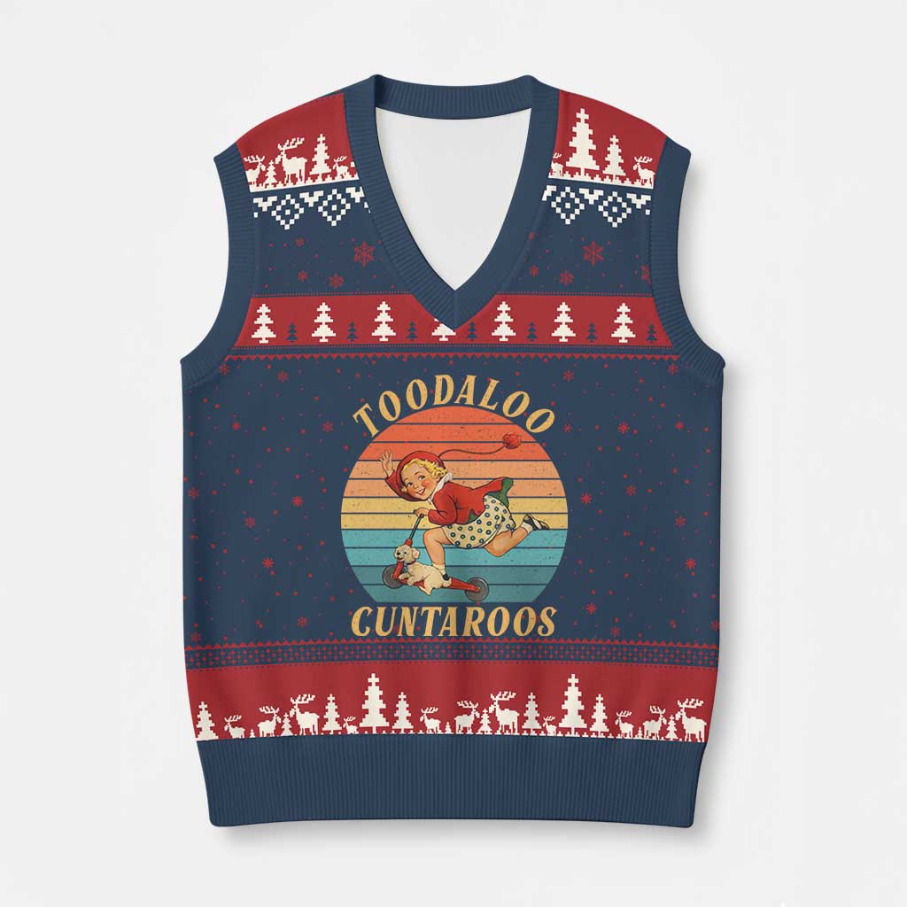 Toodaloo Cuntaroos V-Neck Knit Sweater Vest Funny Sarcastic Goodbye Humor TS14 Navy Red Print Your Wear