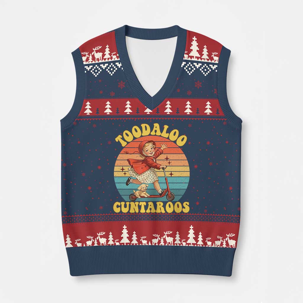 Toodaloo Cuntaroos V-Neck Knit Sweater Vest Funny Roller Sassy Girl Sarcastic Humor TS14 Navy Red Print Your Wear