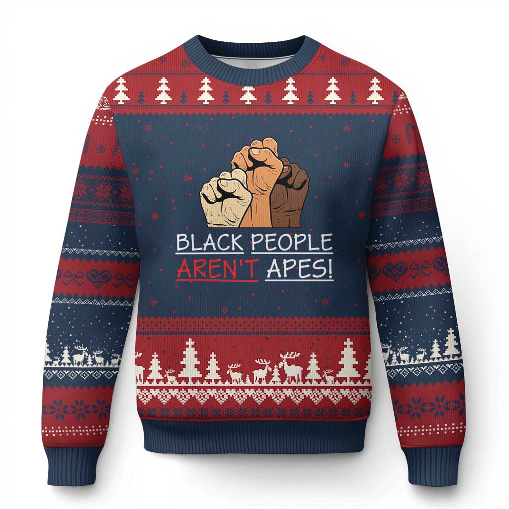 Black People Aren't Apes Ugly Christmas Sweater Anti-Racist Statement TS14 Navy Red Print Your Wear
