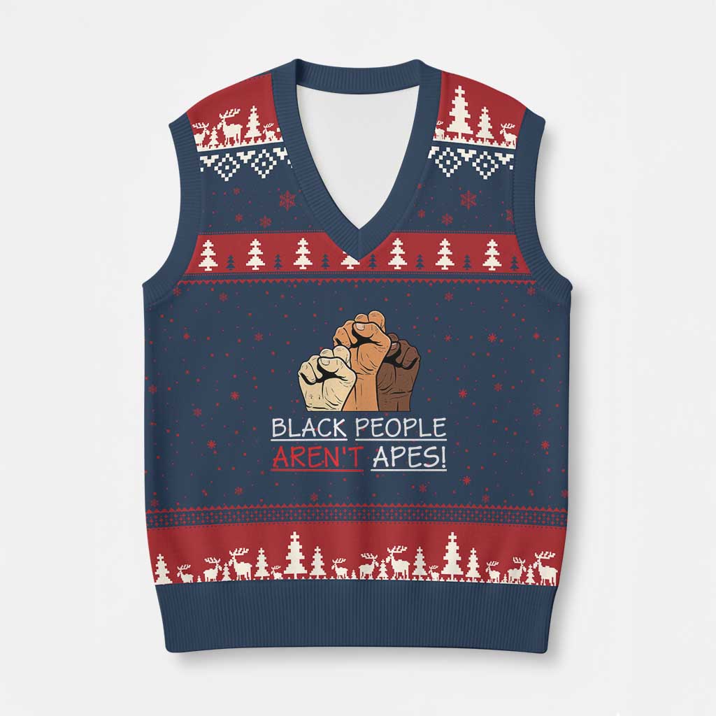 Black People Aren't Apes V-Neck Knit Sweater Vest Anti-Racist Statement TS14 Navy Red Print Your Wear
