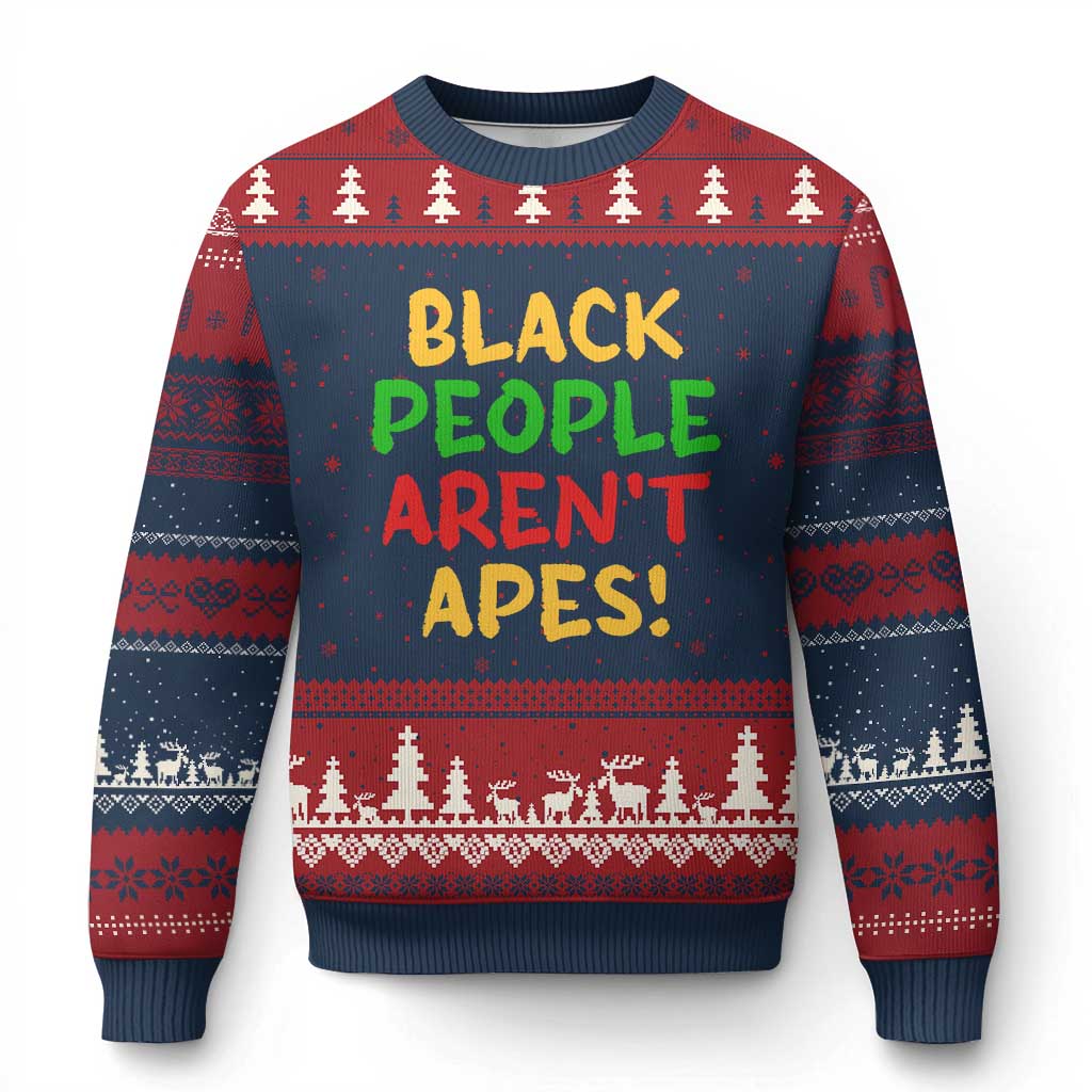Black People Aren't Apes Ugly Christmas Sweater Anti Racist Protest TS14 Navy Red Print Your Wear