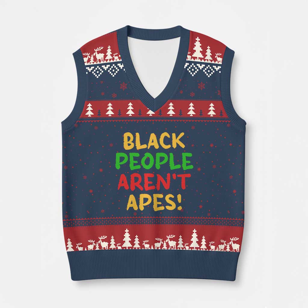 Black People Aren't Apes V-Neck Knit Sweater Vest Anti Racist Protest TS14 Navy Red Print Your Wear