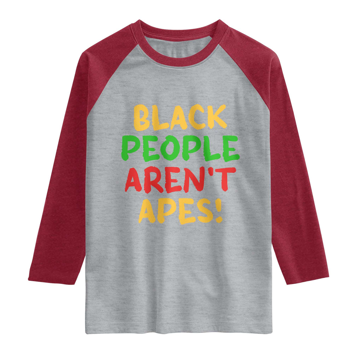 Black People Aren't Apes Raglan Shirt Anti Racist Protest TS14 Heather Gray Heather Red Print Your Wear