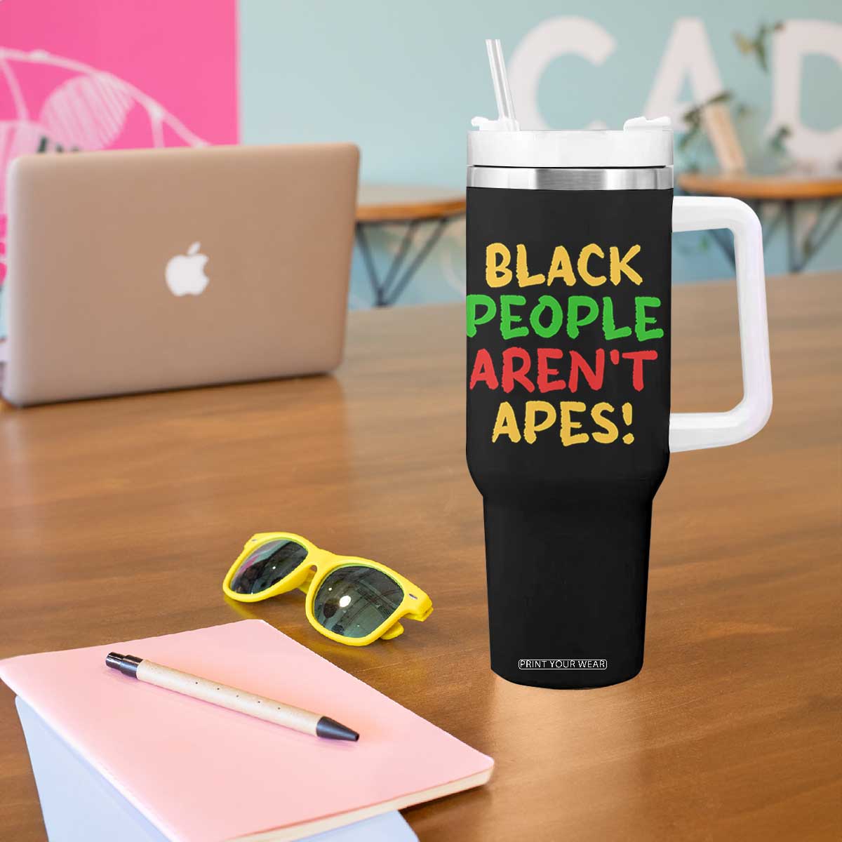 Black People Aren't Apes Tumbler With Handle Anti Racist Protest TS14 Print Your Wear