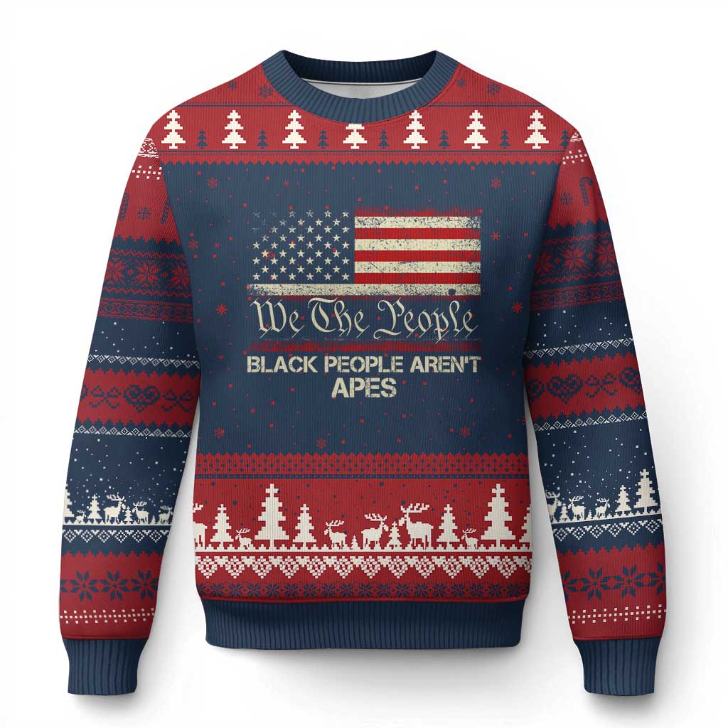 Black People Aren't Apes Ugly Christmas Sweater We The People Anti Racist Protest TS14 Navy Red Print Your Wear