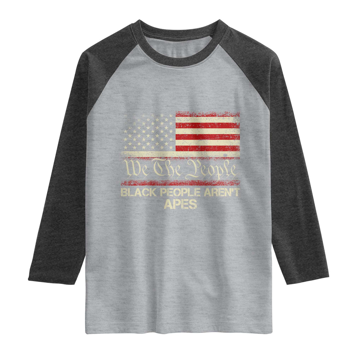 Black People Aren't Apes Raglan Shirt We The People Anti Racist Protest TS14 Heather Gray Heather Charcoal Print Your Wear