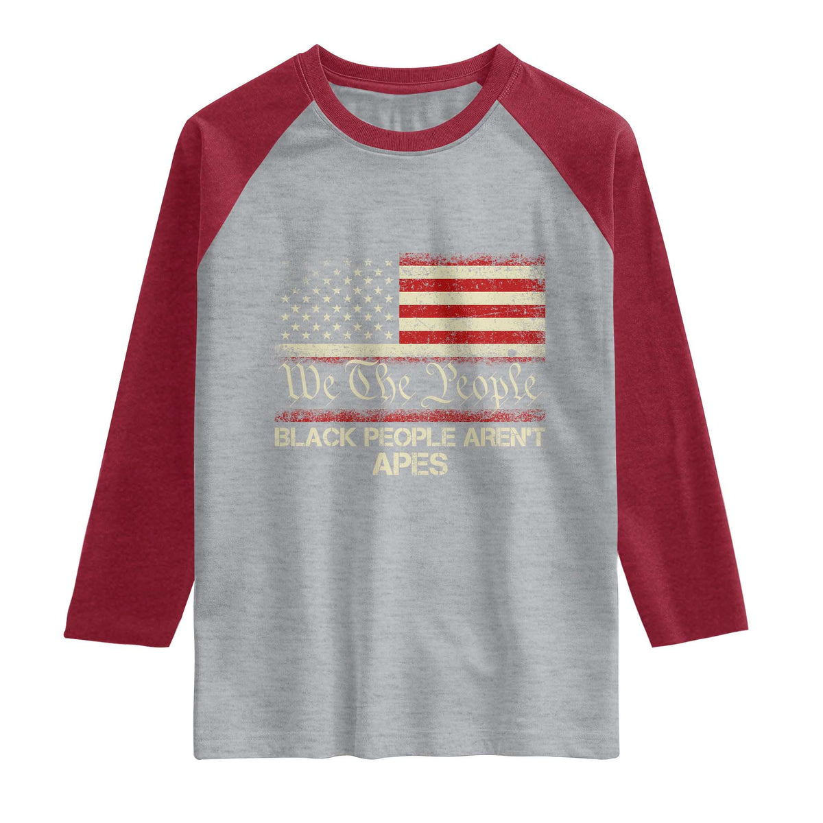 Black People Aren't Apes Raglan Shirt We The People Anti Racist Protest TS14 Heather Gray Heather Red Print Your Wear
