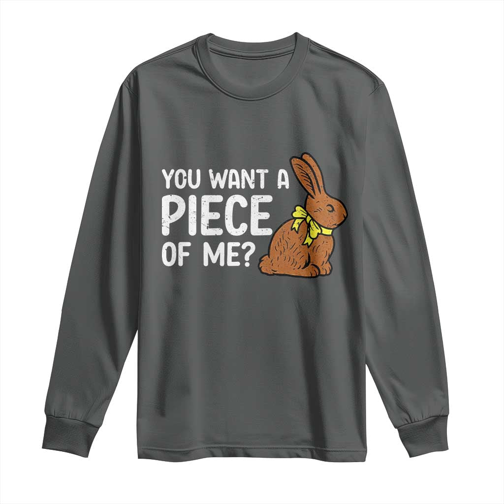 You Want A Piece Of Me Long Sleeve Shirt Funny Easter Chocolate Bunny TS14 Dark Heather Print Your Wear