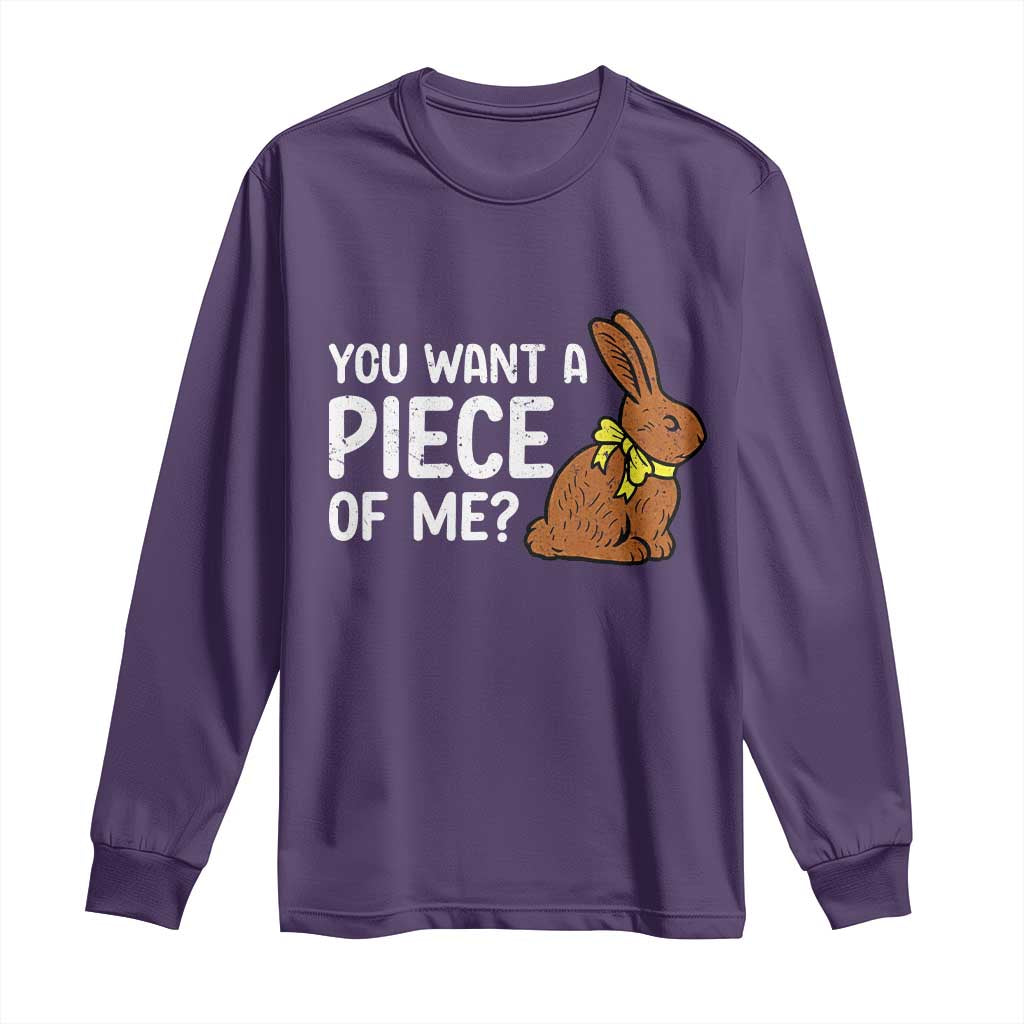 You Want A Piece Of Me Long Sleeve Shirt Funny Easter Chocolate Bunny TS14 Purple Print Your Wear