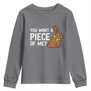 You Want A Piece Of Me Youth Sweatshirt Funny Easter Chocolate Bunny TS14 Charcoal Print Your Wear
