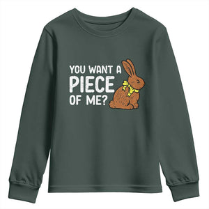 You Want A Piece Of Me Youth Sweatshirt Funny Easter Chocolate Bunny TS14 Dark Forest Green Print Your Wear