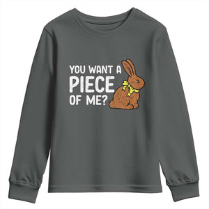 You Want A Piece Of Me Youth Sweatshirt Funny Easter Chocolate Bunny TS14 Dark Heather Print Your Wear