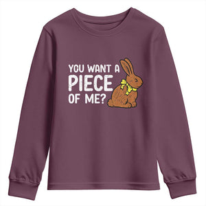 You Want A Piece Of Me Youth Sweatshirt Funny Easter Chocolate Bunny TS14 Maroon Print Your Wear